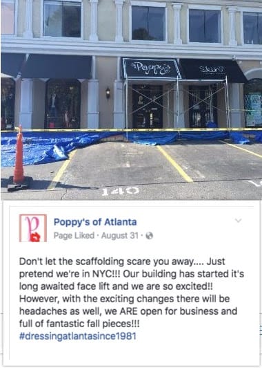 A witty Facbook post from Poppy's that has been serving ladies in Buckhead for 35 years.