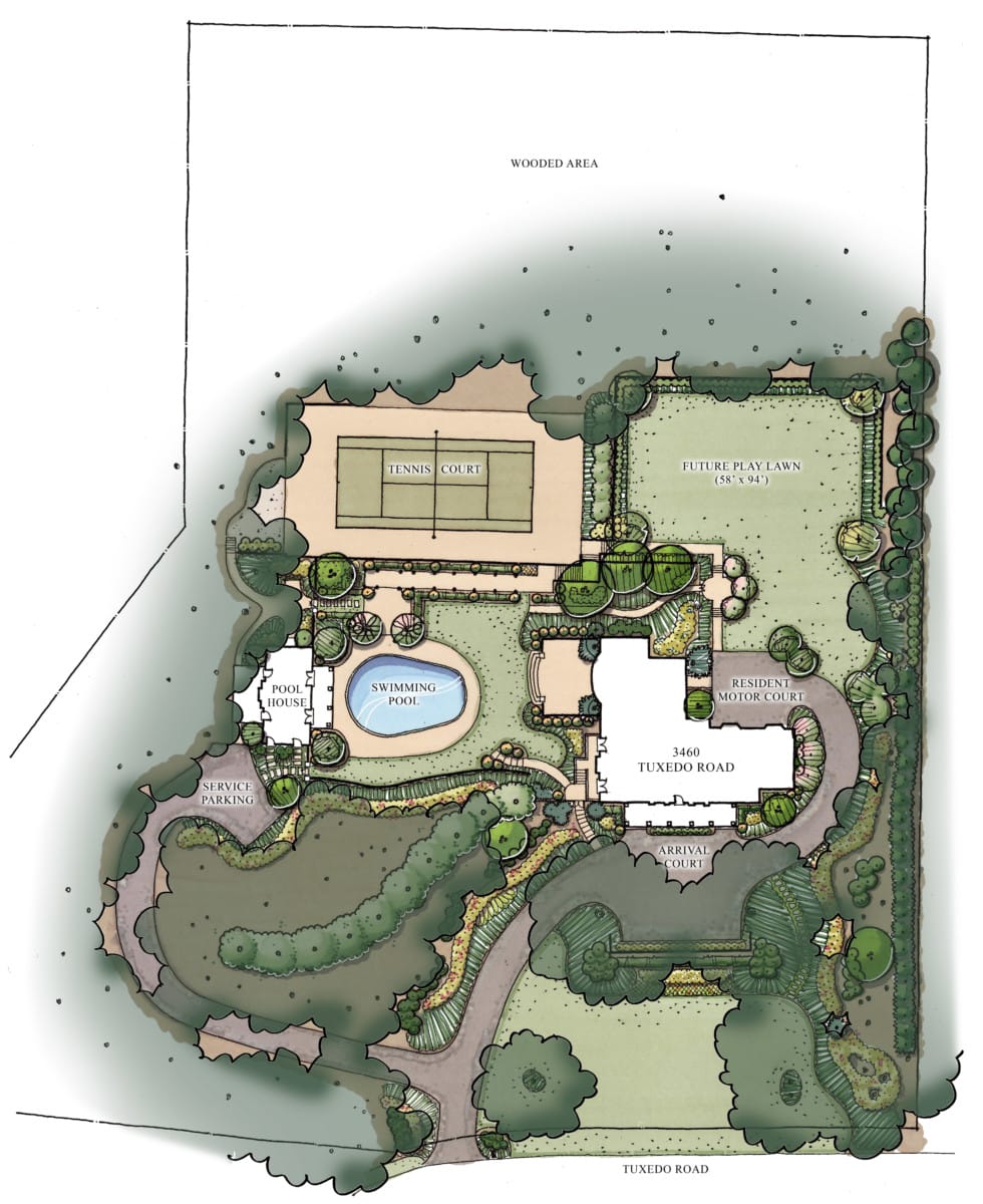 The current layout of this estate is shown above, with a future play lawn illustrated.
